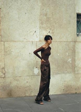 Асимметричное коричневое боди сетка zara3 фото