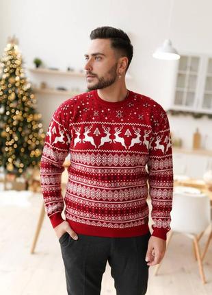 Мужской новогодний свитер с оленями
