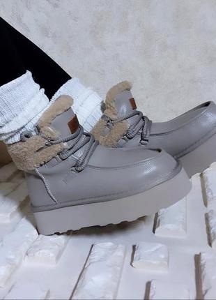 Угги из натуральной кожи с мехом