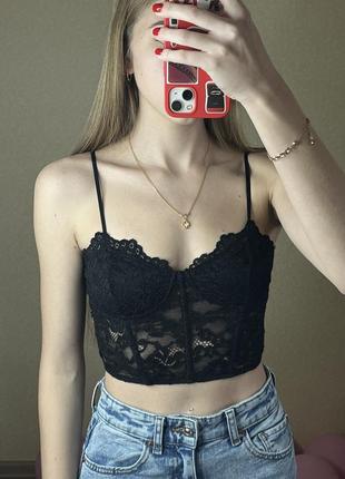 Кружевной корсетный топ zara