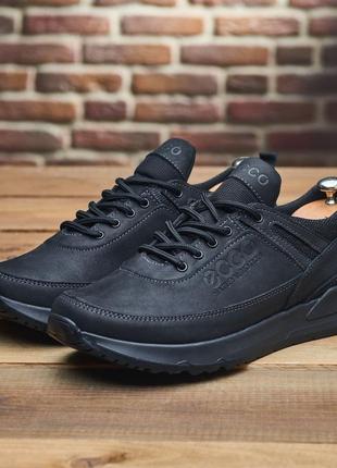 Мужские кожаные кроссовки черные натуральная кожа эк э-70