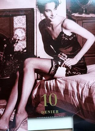 Винтажные чулки 10 den bhs с кружевом под пояс цвет миндаль