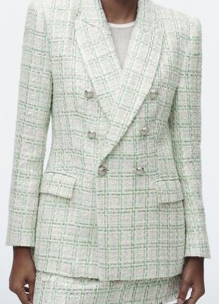 Твидовый двубортный пиджак zara