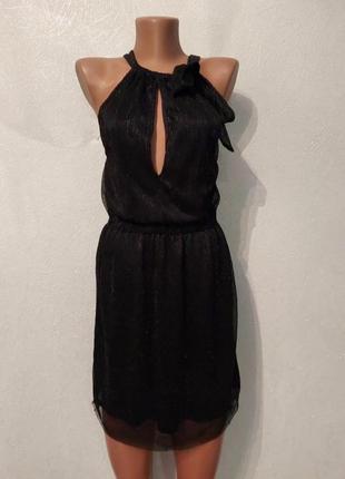 Чорне плаття з бантом, відкрита спина, сарафан із люрексом