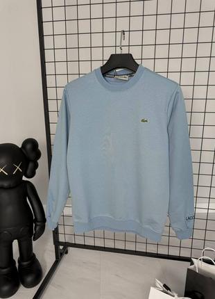 Мужской свитшот lacoste на зиму в голубом цвете качественного материала на каждый день