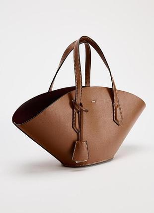 Сумка зара коричнева біла zara трендова шопер