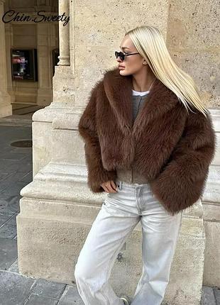 Винтажная женская шуба под zara из искусственного меха с длинными рукавами