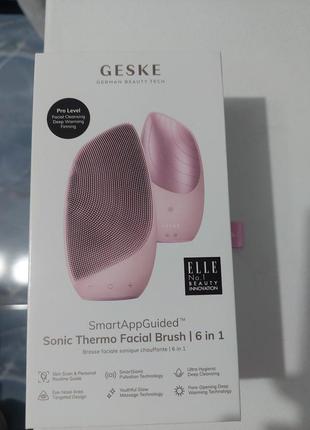 Звуковая термощетка для лица geske sonic thermo facial brush 6 в 1 pink розовый массажер для ухода