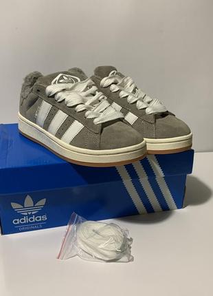 Кроссовки зимние adidas campus grey white женские серый с мехом замшевые адидас кампус теплые кеды 40
