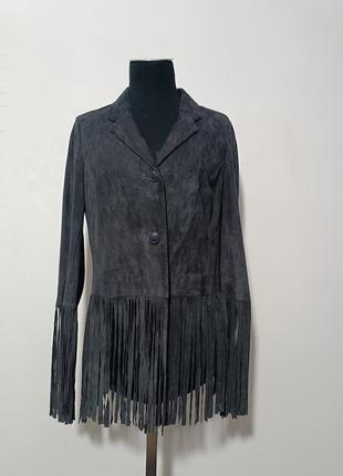 Жакет из нубука кожи козы с бахромой на рукавах и по низу witty knitters, xs