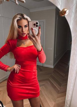 Бархатное платье мини с чокером с рукавами по фигуре платье красная черная бархатная элегантная вечерняя праздничная новогодняя