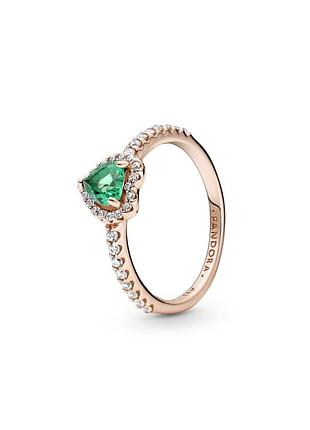 Пандора pandora оригинальная бирка серебряное кольцо колечко сердце зеленое зеленый камушек сердца розовое золото позолота серебро s925 ale новое