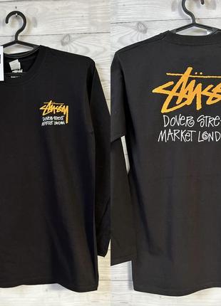 Черный лонгслив унисекс stussy spray dover street market london