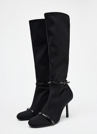 Zara сапоги на тонких каблуках с ремешком