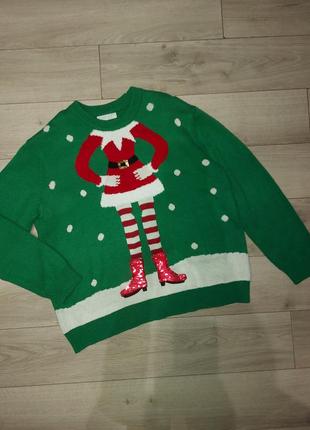Новогодний свитер эльф primark с пайетками