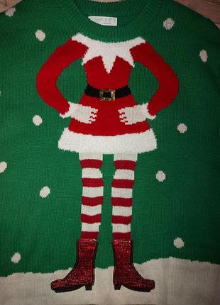 Новогодний свитер эльф primark с пайетками3 фото