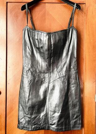 Плаття шкіряне шкіряна сукня темно сірого сріблястого кольору сарафан