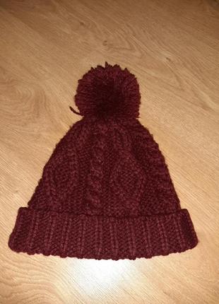 Зимняя шапка женская, цвет марсала1 фото