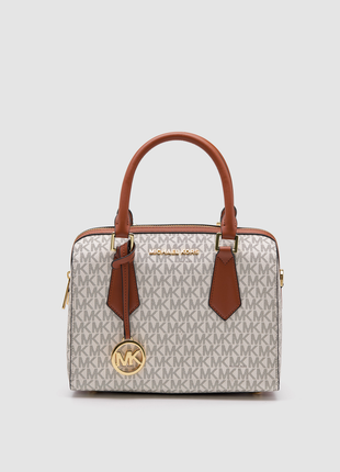 Брендовая женская кожаная сумка michael kors small hayes duffle crossbody bag vanilla/luggage