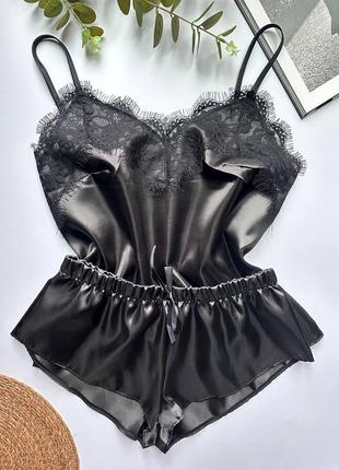 Женская пижама из атласа майка и шорты, красивая пижамка атлас майка с шортиками, атласная пижама шорты с майкой