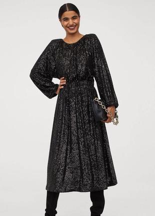Шикарне чорне плаття міді декороване паєтками h&m