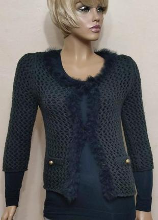 Шерстяной вязаный  жакет мех кардиган лонгслив комплект liu jo jeans италия /3158/n