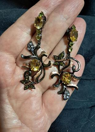 Дизайнерские серьги с натуральными цитртнами, перидотами и топазами