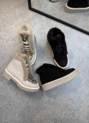 Ботинки женские с мехом норки