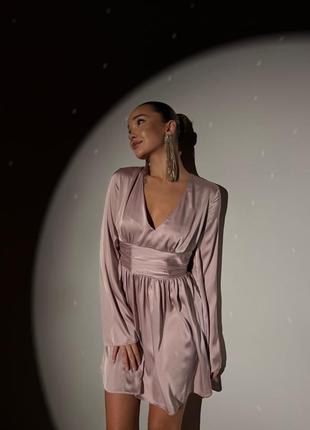 Сукня жіноча коротка міні шовкова атласна рожева коричнева синя бордова марсала...