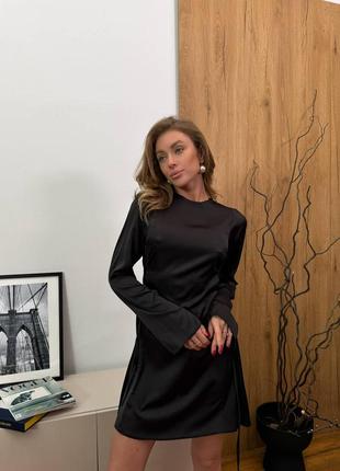 Жіноча коротка шовкова сукня мініплаття з зав'язками по боках з довгими рукавами