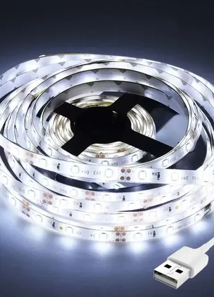 Светодиодная led лента 5м, от usb, холодный белый / диодная подсветка для мебели / лед лента от