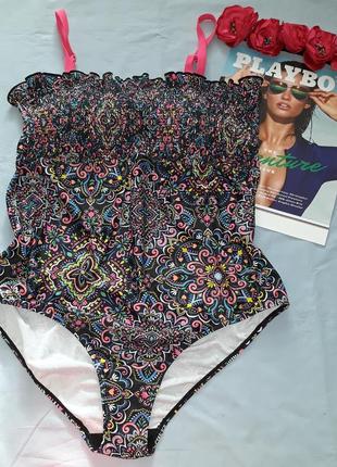 Купальник сдельный черный с утяжкой большого размера 54-56 / 22-24 сплошной цельный