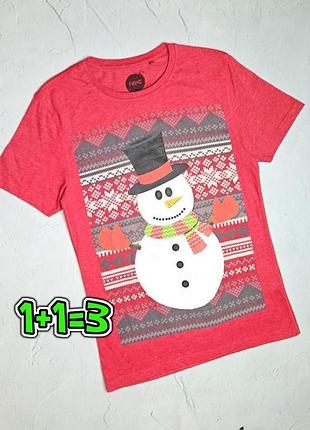 🎁1+1=3 новогодняя красная мужская футболка со снеговиком next, размер 44 - 46