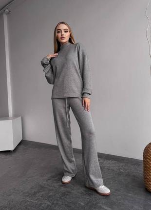 Брючный костюм женский теплый зимний на зиму базовый повседневный ангоровый бежевый коричн...