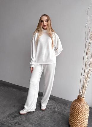 Брючный костюм женский теплый зимний на зиму базовый повседневный ангоровый бежевый коричн...