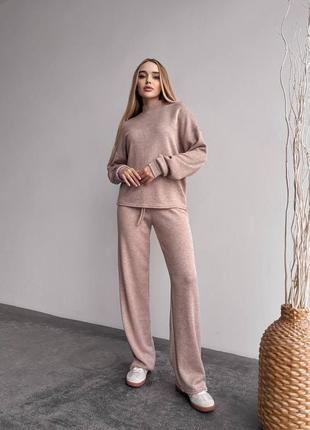 Брючный костюм женский теплый зимний на зиму базовый повседневный ангоровый бежевый коричн...