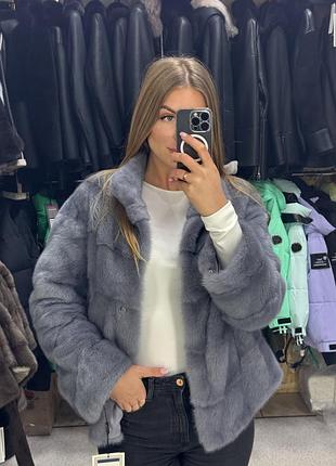 Шуба норкова 65 см норка натуральна блакитна норочка