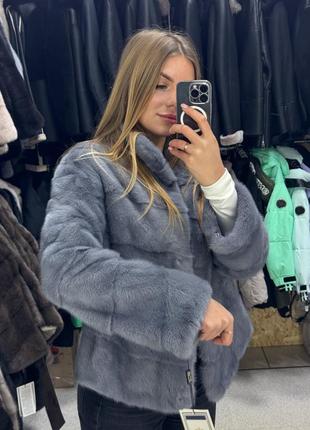 Шуба норкова 65 см норка натуральна блакитна норочка