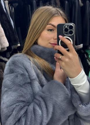 Шуба норкова 65 см норка натуральна блакитна норочка
