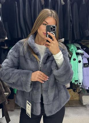 Шуба норкова 65 см норка натуральна блакитна норочка