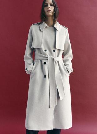 Пальто жіноче бежеве вовняне zara new