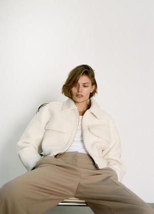 Куртка бежевая из букле женская zara new