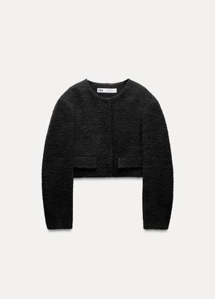 Вкорочений кардиган чорний вовняний zara new