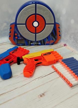 Электронная мишень нерф nerf elite digital target+ 2 бластера alpha strike и 20 мягких стрел