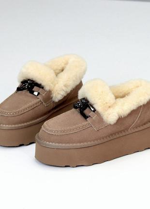Автоледі "diara", лофери, taupe, натуральна замша, зима