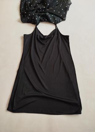 Primark. коктейльное платье с открытыми плечами и длинным рукавом в горошек.3 фото