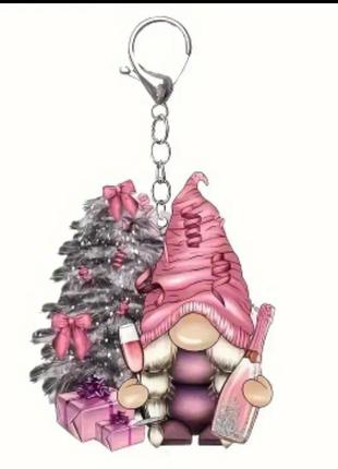 Брелок акриловый 2d розовый гном