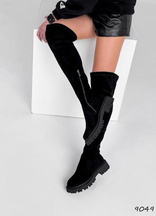 Ботфорты зимние черные эко замшевые 9049