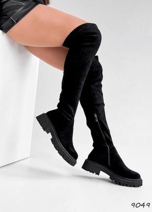 Ботфорты зимние черные эко замшевые 9049