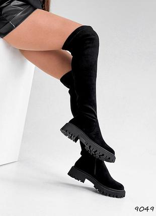 Ботфорты зимние черные эко замшевые 9049